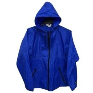 Blue Rain Jacket with Water-Resistant Finish and Full-Length Zipper